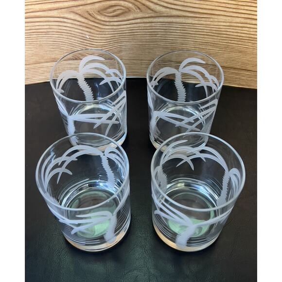 4 ROLF Elegant Glass PALM TREE Frost Deep Cut DOUBLE OLD FASHIONED Rock Tumblers - Picture 2 of 6